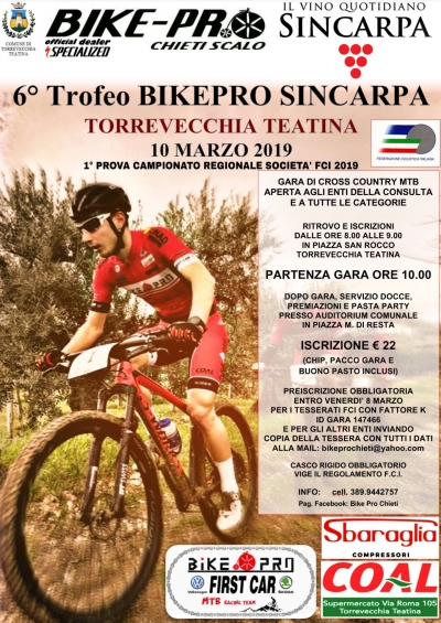Trofeo Bike Pro-Cantina Sincarpa: il 10 marzo è tempo di mountain bike a Torrevecchia Teatina